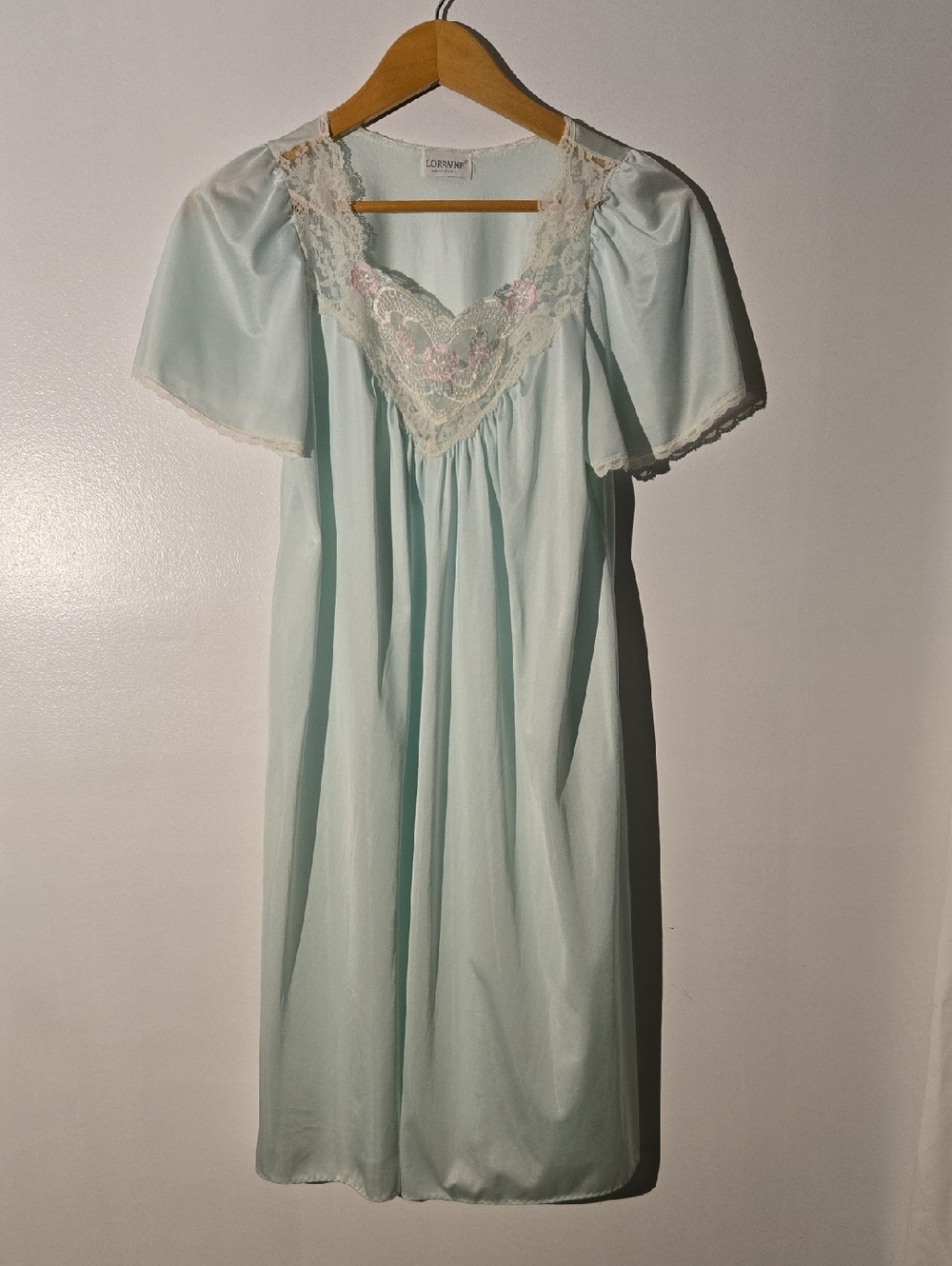 Vintage Lorraine Light Blue Lace-Trim Nightgown Size S